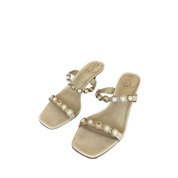 Sam Edelman Women's Cream Pearl Embellishment Palma Kitten Heels Sandal Size 10 - Picture 7 of 8